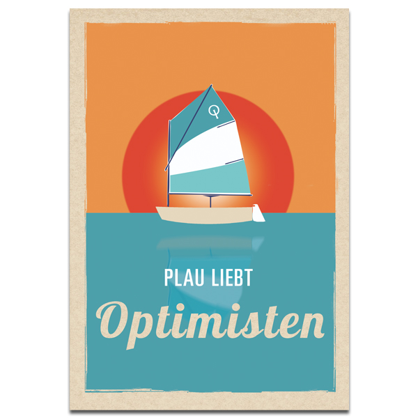 Plaupause Postkarte "Plau liebt Optimisten" Retro