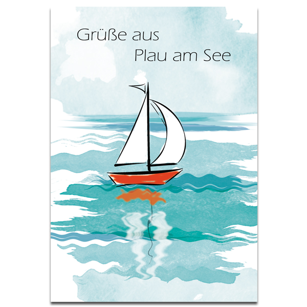 Plaupause: Postkarte "Segelboot" Aquarell Plau am See